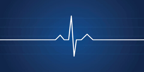 Electrocardiogram Line: A clean white electrocardiogram (ECG) waveform stands out against a deep blue, subtly textured background, symbolizing health, life, and vital signs. © RazuAhmed