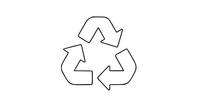 Minimalist hand-drawn vector icon of recycling symbol with three arrows forming triangular eco loop, representing sustainability, reduction and conservation in outline style for graphic design.