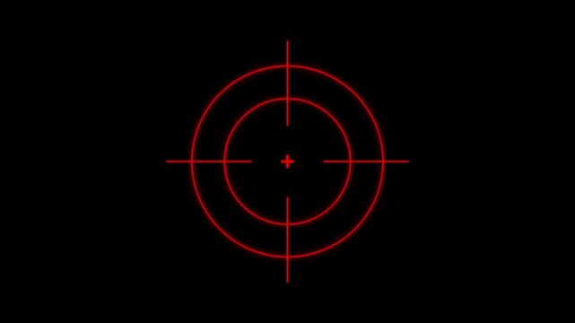 Red circular crosshair target scope centered on a solid black background for gaming and military and precision aiming interface