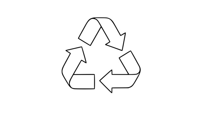 A minimalist black outline vector icon of the universal recycling symbol featuring three chasing arrows arranged in a triangular loop, representing sustainability and environmental protection.