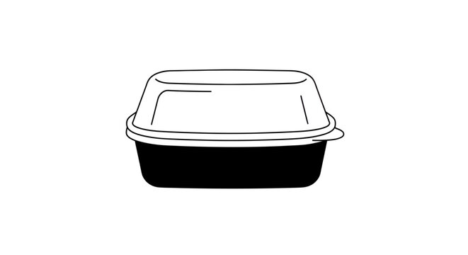 Empty Black Plastic Food Storage Container With Lid.