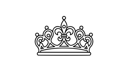 Minimalist crown vector icon with royal tiara design. Fleur-de-lis details in clean line art style, scalable outline illustration for wedding invitations, beauty branding, luxury fashion graphics. © Hassan
