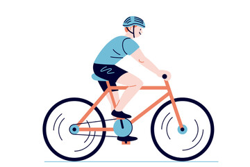 Fototapeta premium Young cyclist riding a mountain bike outdoors. Sporty man in helmet and athletic gear training on a bicycle.