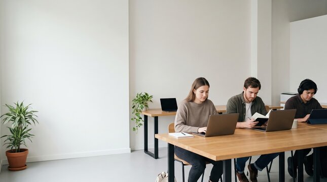Young professionals working focused in a modern office space