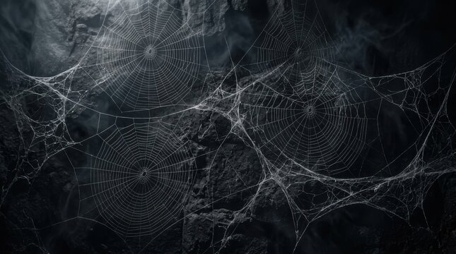Halloween dark abstract background with glowing spider web