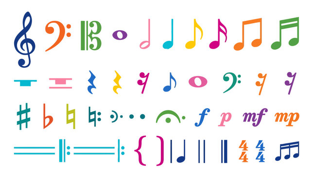 Colorful Music Notes and Symbols Collection - Vector Icons