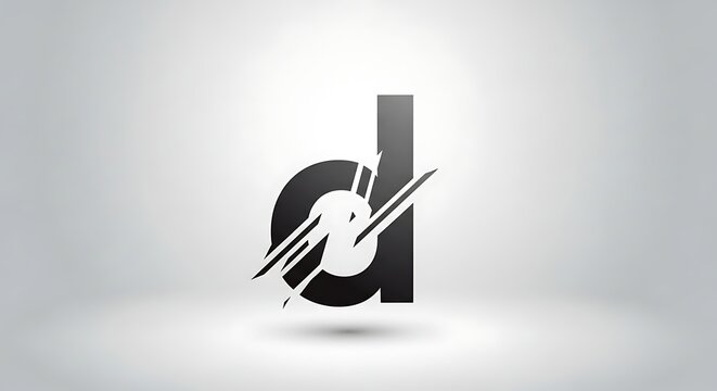 Black Abstract Letter D Logo Floating on Soft Gray Gradient Background