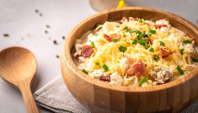 Creamy turos csusza pasta bowl. Homemade hungarian savory noodles mixed with sour cream curd cheese and bacon bits.