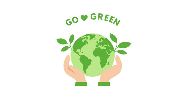 Hand holding a green eco bulb with love flat design video motion suitable to your earth, go green, brand, display, advertise, template, save earth, marketing, and more