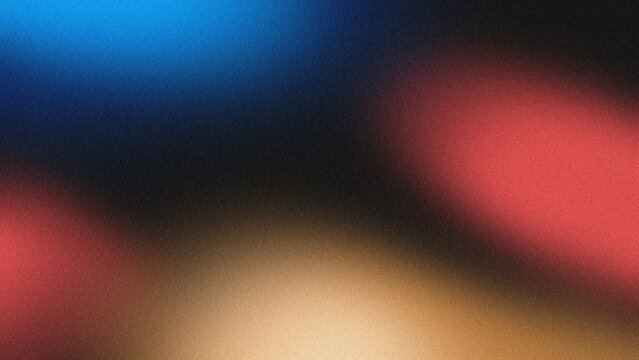 Abstract grainy gradient background with vibrant blue red and gold light blurs