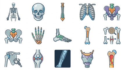 Collection of Human Skeletal Anatomy Illustrations and X-ray. © akagami