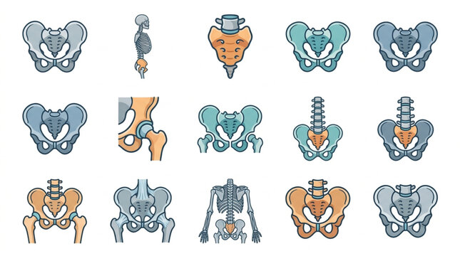 Collection of Human Pelvis Anatomy Illustrations.