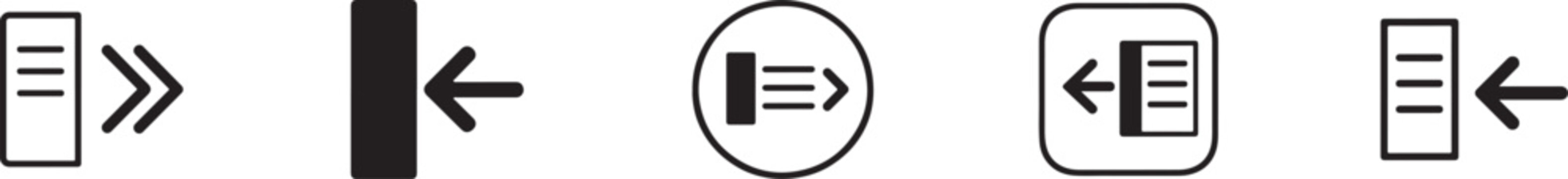 Sidebar collapse icon set with UI toggle navigation symbols in solid, square and outline vector styles.