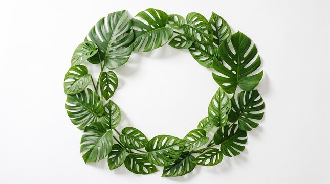 Monstera leaf wreath a tropical greenery arrangement for modern home decor and botanical designs