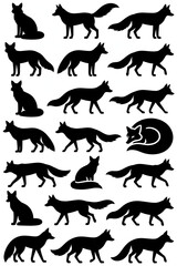 Fototapeta premium Dog and Cat Animal Silhouettes Vector Set with Black Pet Wild Mammal Outline Icons Collection for Nature Design Illustration