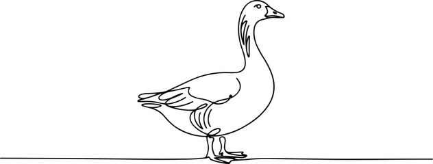 A minimalist line drawing of a goose standing on a surface © rs_studios