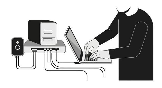 IT Professional Configuring Local Network and Server Hardware Illustration