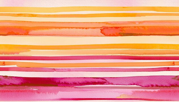seamless watercolor horizontal stripes pattern in shades of orange and pink on light background