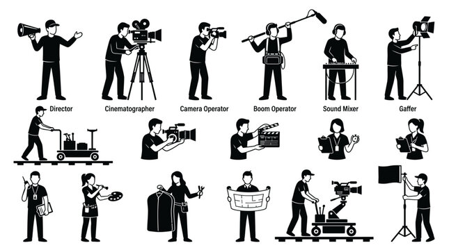 Film Crew Silhouettes: Professional Movie Production Roles Collection