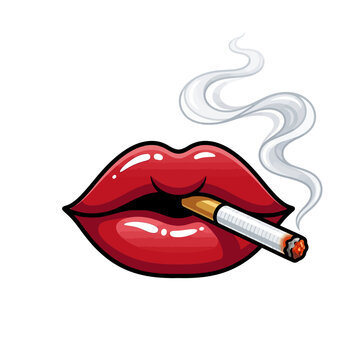 lips smoking cigarette Red Art Print Smoke Kiss Me, Purple Lips,