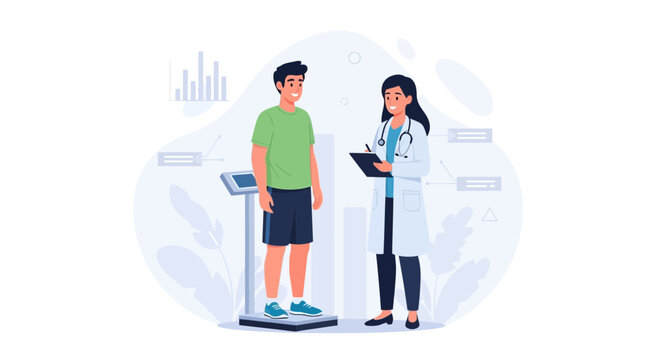 Doctor Weighing Patient for Health Checkup and Analysis