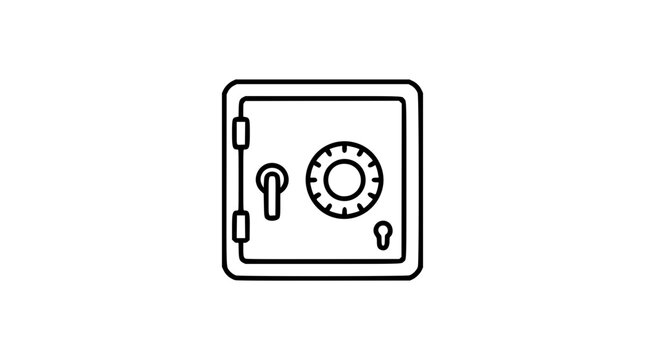 Bank safe vector icon, secure vault illustration for financial security, money storage concept, minimalist line art outline symbol, clean professional graphic design asset for business and banking