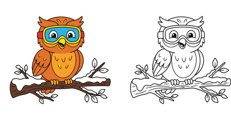 Naklejka premium Cute Winter Owl with Ski Goggles