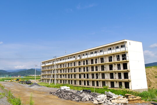 Former Shimojuku apartment building preserved as a tsunami memory ruin from the Great East Japan Earthquake in Rikuzentakata city Iwate Japan