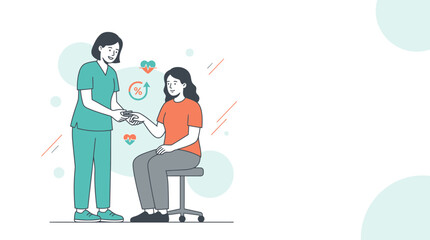 Fototapeta premium Nurse applying pulse oximeter to patient, modern flat illustration style, medical concept