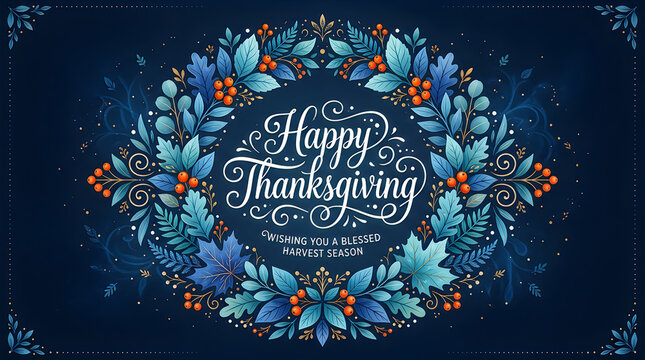 Happy thanksgiving greeting card with autumn leaves and berries design