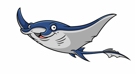 Fototapeta premium Cartoon Manta Ray Swimming Gracefully Underwater.