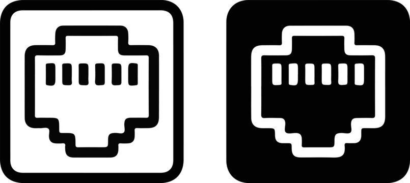 Rj45 ethernet port icons black and white vector illustration