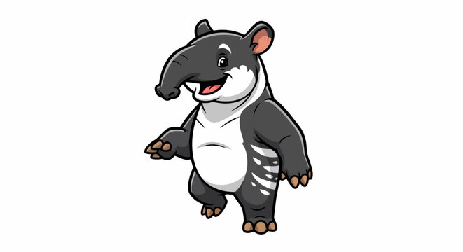 Cute Cartoon Tapir Walking with a Friendly Expression.