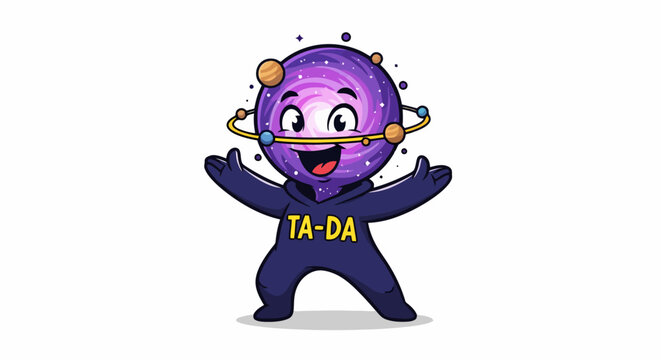 Cute Planet Character with Rings and Planets.