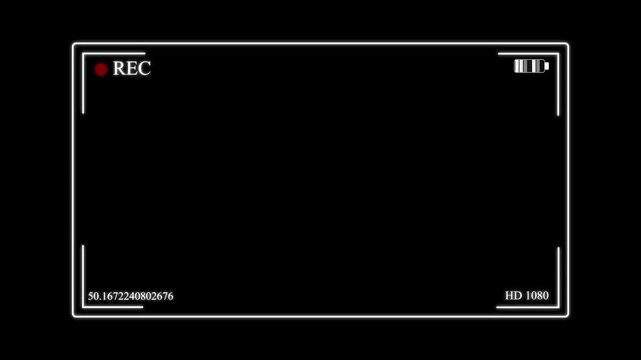 Digital camera recording viewfinder overlay with black background featuring a red recording dot and battery indicator for production