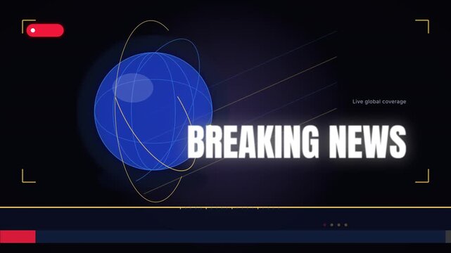 Global Breaking News Opener with Rotating Glass Globe Data Rings and Blue Gold Broadcast Graphics. 4k