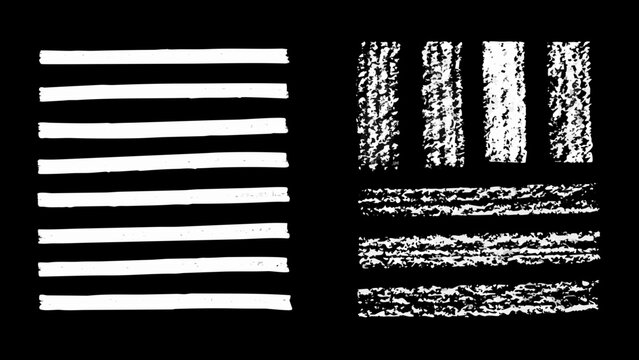White chalk line textures with varying roughness against a black background a set of horizontal lines linear pattern