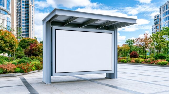 Public Notice Pavilion in Community Area Surrounded by Greenery and Modern Architecture