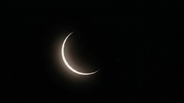 Thin crescent solar eclipse in dark night sky