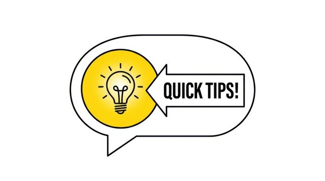 Lightbulb with quick tips idea for business innovation. Creative brainstorming concept with bright solution for marketing and productivity boost.