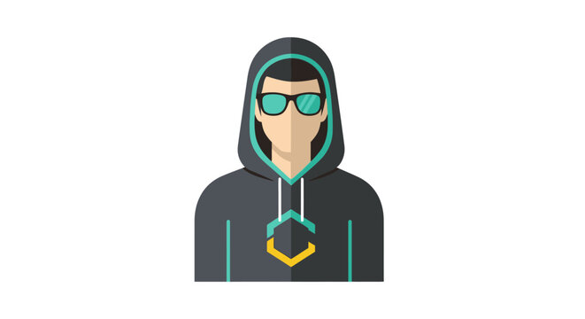 Modern Hacker Avatar Vector Illustration - Minimalist Programmer in Hoodie and Sunglasses Icon for Cyber Security and Gaming