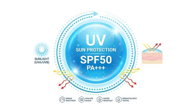 UV protection SPF50 sunscreen bottle with sunblock rating. High-performance dermatologist-recommended sun care product for safe outdoor exposure.