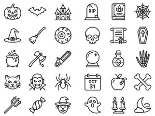 Fototapeta premium Set of halloween themed line art icons for seasonal holiday design