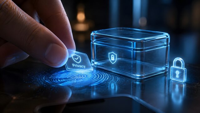 Digital privacy and data security concept with fingerprint authentication