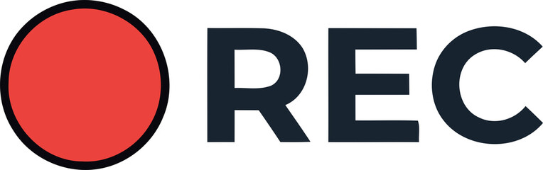 Fototapeta premium Recording indicator icon. Red circle with REC text for video broadcast status.