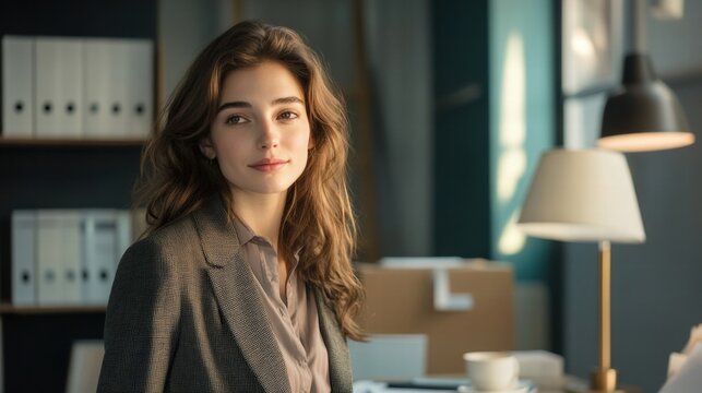 confident young businesswoman in modern office