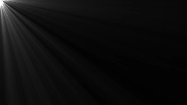 Bright white light rays emanating from the left corner creating a glowing lens flare effect against a dark black background for visual overlays