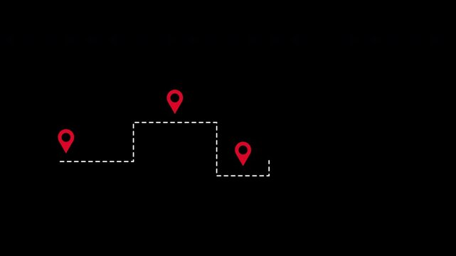 Two location point design with three red location markers on dashed white path lines. Suitable for maps, navigation tools, and travelrelated concepts.