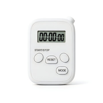 Electronic timer device displays a zeroed countdown clock and provides multiple physical buttons for user operation.