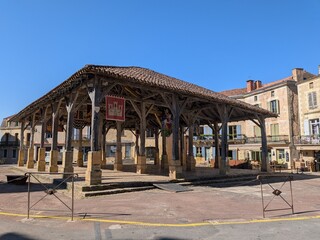 Fototapeta premium Medieval covered market hall in Belvès, Dordogne, France